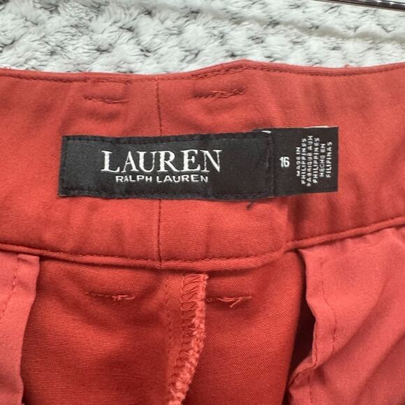 Lauren Ralph Lauren Pants Womens 16 Orange Spice High Rise Wide Leg Pleated - Picture 2 of 15